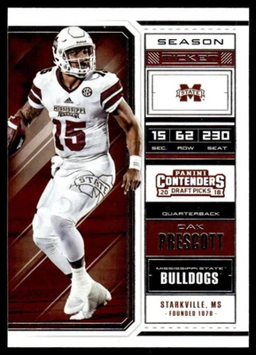 2018 PANINI CONTENDERS DRAFT PICKS DAK PRESCOTT 24 MT MISSISSIPPI STATE BULLDOGS - Image 1 of 2