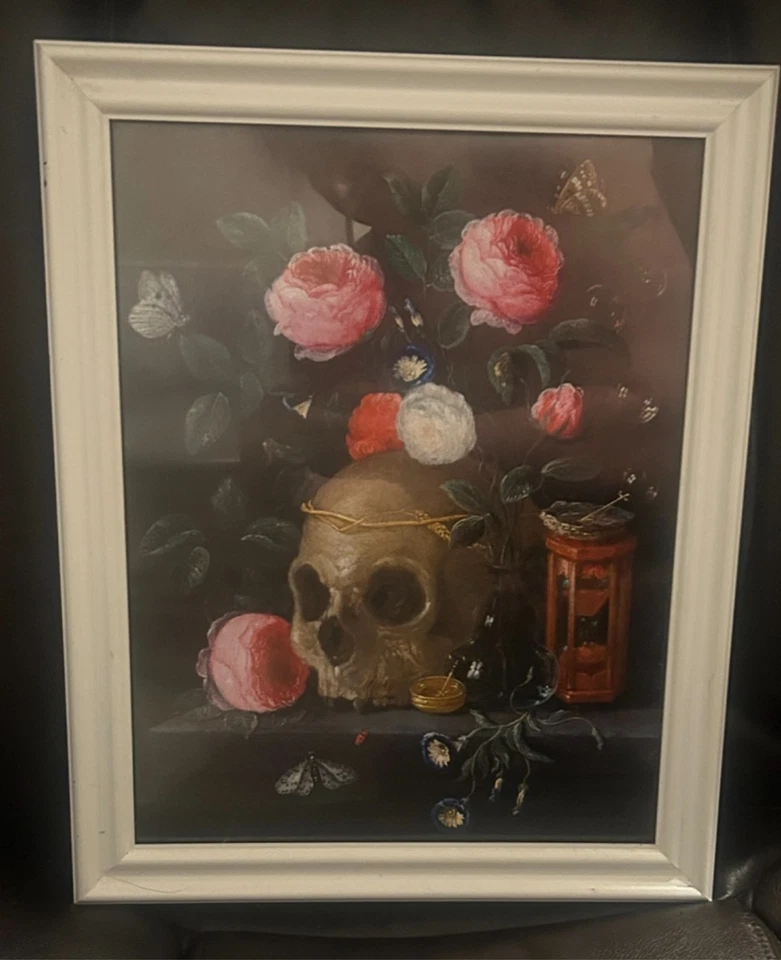 Framed Still Life Print Skull Flowers Art 16x20 - Image 1 of 1