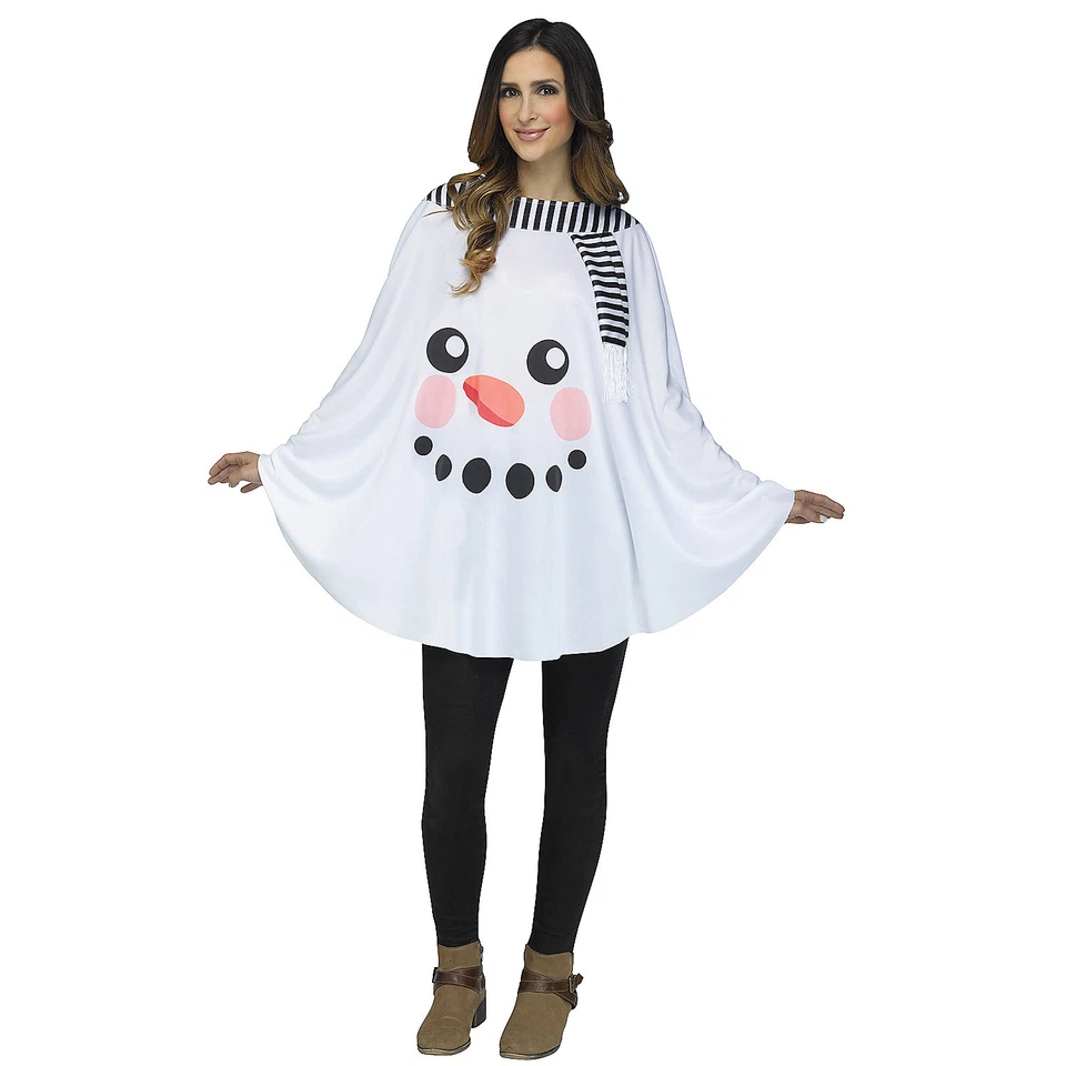 Adult Snowman Face Poncho Cape Christmas Costume Accessory Fw7765f