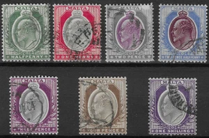 MALTA 1903-04 SET (7) MAINLY FINE USED. (2d. spacefiller) SG. 38 - 44. (E178) - Picture 1 of 2