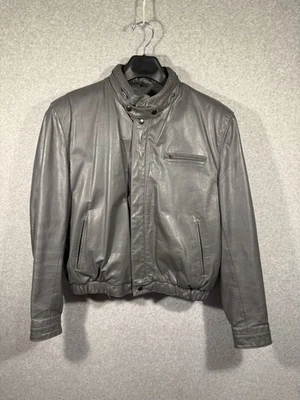 Chaqueta Bomber Berman Años 80 Cuero GRIS De Colección Talla 40 EXTRAÍBLE Forro Capucha Foto 1 de 4