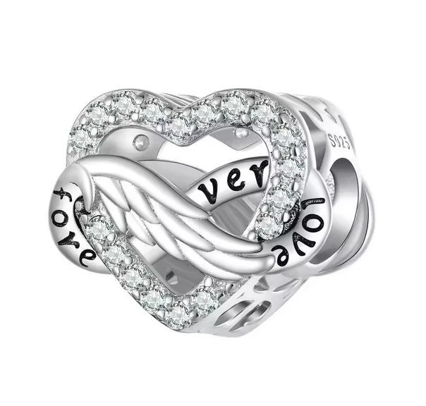 Charm Perle Herz Flügel Engel 925 Silber Zirkon - Anhänger für Armband - Bild 1 von 1
