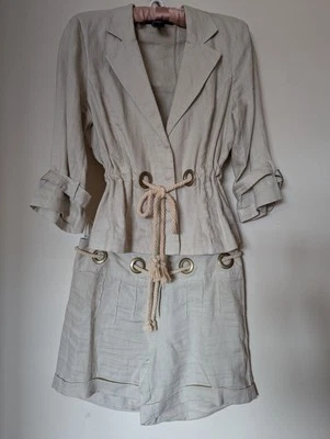 Linen Belted Jacket With Shorts Size 4 Beige Color Willi Smith  - Image 1 of 4