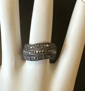 Estate Solid 925 Sterling Silver Art Deco  Marcasite Ring Size 7.5” Mystic Goth - Picture 1 of 8