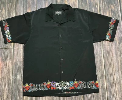Dragonfly Vintage Shirt Men’s XXL Black Roses Anchors Hearts Biker Y2K Loop - Image 1 of 4