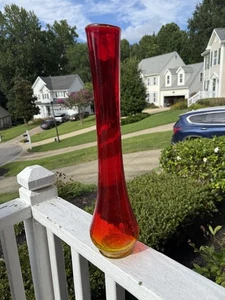 Vintage MCM Amberina Crackle Glas geschwungene Vase Kanawha 16,5" UV leuchtet - Bild 1 von 5