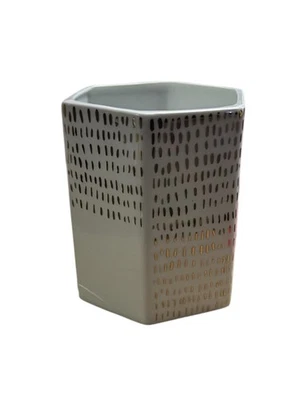 SET OF 7 White & Gold Hexagon Ceramic Mini Vases Modern Geometric Desk Decor - Image 1 of 4