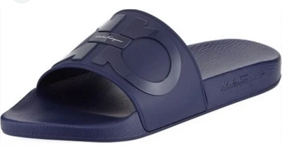 Salvatore Ferragamo Groove 2 Slides Navy Sandal Gancini Shoes 10-43 Mens - Image 1 of 4