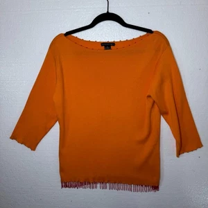Anthropologie Womens Sz XL Orange Pink Beaded Fringe Top Y2K Vintage 3/4 Sleeve - Picture 1 of 11
