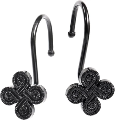 Black Shower Curtain Rings Hooks: Rust Proof Metal Shower Rings for Bathroom - F - Image 1 of 4