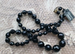 NOS Bohemian Glass Black Necklace Jewelry Vtg 24" Graduated Size Beads - Picture 1 of 6