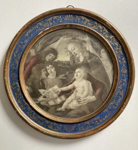 Vintage antiker florentinischer runder Holzrahmen Botticelli Madonnenmuster 37 cm - Bild 1 von 18