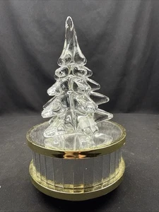 7.5″ Glass Rotating Christmas Tree Windup Musical Music Box – Works - Picture 1 of 17
