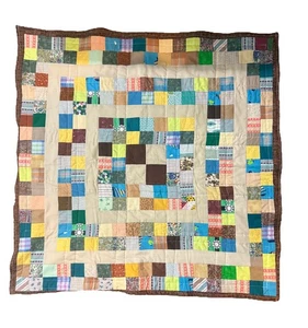 Vintage Hand Stitched Patchwork Quilt Mid Century Multi-Color 2 sided for baby - Picture 1 of 2