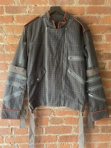 Marc Jacobs Vintage Denim Plaid Zipper Biker Jacke Gr. L Herren blau/grau/orange - Bild 1 von 24
