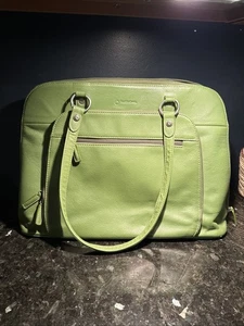 Vintage Franklin Covey Green Pebbled Leather Commuter Tote Laptop Bag Gorgeous - Bild 1 von 22