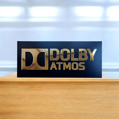 Dolby Atmos Wall Sign Gold Acrylic Home Theater Plaque Movie Media Cinema Room - Image 1 of 4