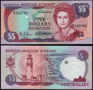 BERMUDA 5 DOLLAR (P35a) 1989 QEII PRÄFIX B/1 000783 NIEDRIGE NUMMER UNC - Bild 1 von 1