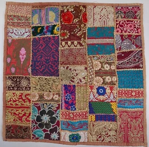 Vintage Needlework Patchwork Pillowcase Handmade Textile Pillow Cover 24x24in - Picture 1 of 19