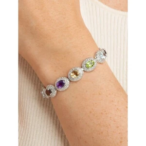 Elegant 16.80TCW Oval & Round Cut Multicolor Gemstone Beautiful Bridal Bracelet - Picture 1 of 8