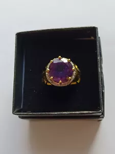Damen 14K Gelbgold über Sterlingsilber 18 Diamanten 5,50 CTW Amethyst Größe 7 - Bild 1 von 4