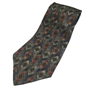 Henry Grethel Men's Classic Necktie 100% Italian Silk Geometric Blue and Red Tie - Picture 1 of 5