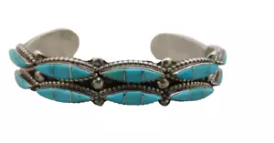 Rare Vintage Zuni Leola Nastacio Sterling Silver Turquoise Cuff Bracelet 22 Gram - Picture 1 of 13