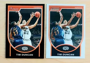 2007-08 Bowman TIM DUNCAN Base & Chrome Parallel Cards #21 SPURS - Picture 1 of 2