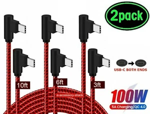 2 PACK 90 Degree Angle USB-C to USB-C Charger Cable Fast Charging Type Sync Cord - Picture 1 of 20