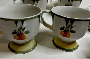 GIBSON Ceramic CoffeeMugs Cups 12 oz Ceramic Footed Cherry Peach Pear Grape Set7 - Picture 1 of 10