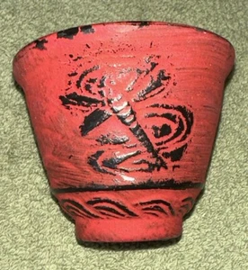 Red Cast Iron Dragonfly Tea Cup Japanese In Style No Makers Mark - Picture 1 of 9