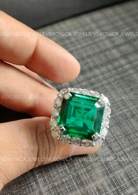 3 CT Green Asscher Cut CZ Emerald Women's Wedding Engagement Ring In 925 Silver — 第 1/4 张图片