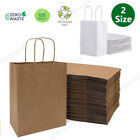 50pcs Bulk Kraft Paper Bags Gift Shopping Carry Bags with Handles Brown White