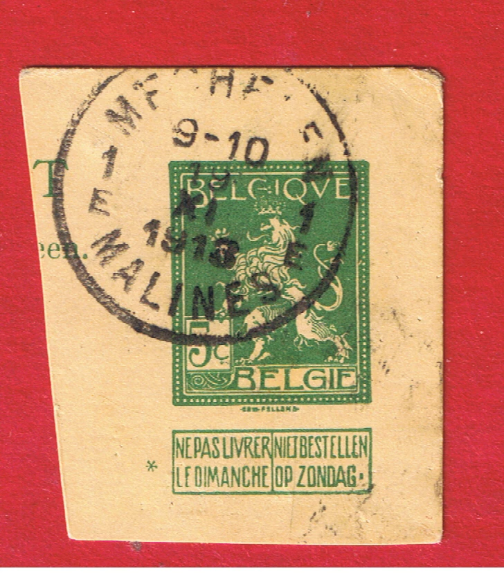 Belgium #94  VF used  Postal Card Square  w/date cancel    Free S/H - Image 1 of 1