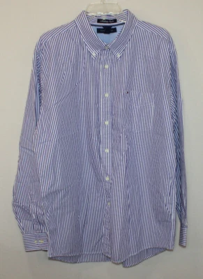 Tommy Hilfiger Academy Popelina XL Camisa de Vestido a Rayas Botón Manga Larga Púrpura Foto 1 de 4
