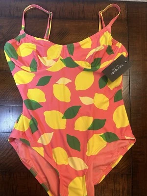 Nuevo con etiquetas Traje de baño Kate Spade New York recortado trasero de una pieza con aros Lemon Sea Star Foto 1 de 3