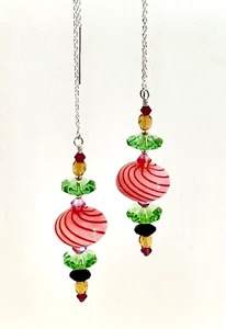 *IAJ* Multi-Colored Hand Blown Glass Sterling Silver  Ear Threader Earrings - Picture 1 of 1