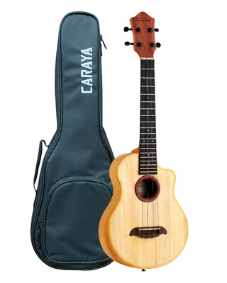 Caraya Solid Carved Paulownia Body Tenor Ukulele w/ Purpleheart Soundhole- GAT50 - Image 1 of 4