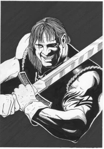 Original RPG Art by Fred "Phred" Rawles; Grizzly Muscular Warrior with Sword - Bild 1 von 1