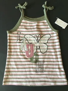 NUEVO CON ETIQUETAS CAMISETA SIN MANGAS ANTIGUA AZUL MARINO 12-18 MESES LAZOS DE RISA MARIPOSA RAYAS - Imagen 1 de 3