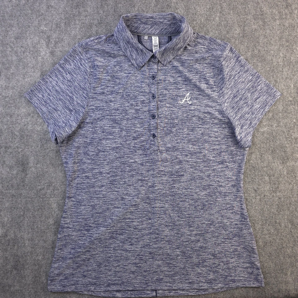 Under Armour Atlanta Braves Polo Womens Large Blue Heathered Short Sleeve - Image 1 of 4