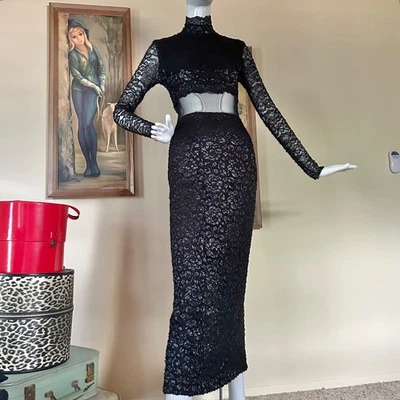 Vestido ceñido al cuerpo vintage años 90 negro de encaje vampiro gótico recortado en el abdomen S/M Foto 1 de 4