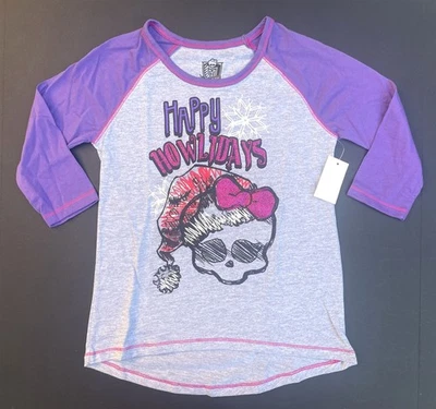 Monster High 2013 Niñas M-7/8 Santa Skullette Manga 3/4 Raglán Camiseta de Navidad Foto 1 de 3