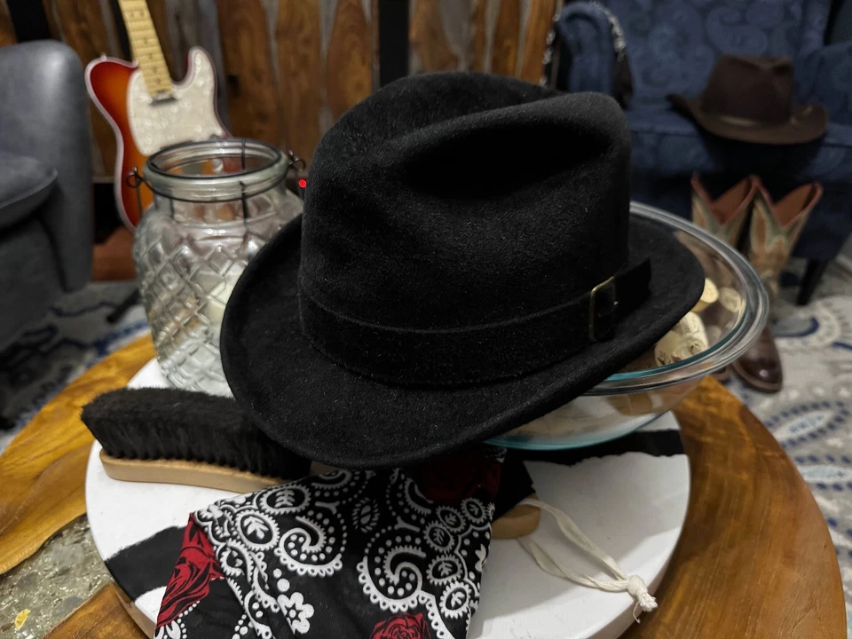 Pedigreed чистокровный De Luxe Fedora молескин отделка черный размер 7 закатанный край - Изображение 1 из 4