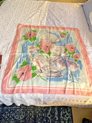 Vintage MCM Silk Scarf Dancers Ballerinas Roses 34" Large Square Hand Rolled - Image 1 of 4