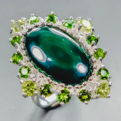 Handmade 20 ct+ Natural Malachite Ring 925 Sterling Silver Size 8 /R439351 - Image 1 of 4