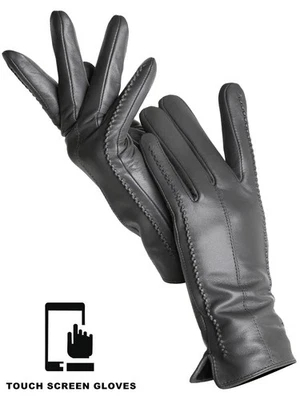 Women's Genuine Sheepskin Leather Gloves – Winter Warm Touch Screen Velvet Lined - Image 1 of 3