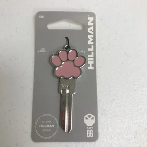 Hillman 3D Paw Print Key Blank 87567 Kwikset KW1/66, Brass, Nickel Finish - Pink - Picture 1 of 2