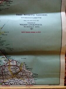 c 1910 Walkers Automobile Map The North Shore Massachusetts Railroads Boston