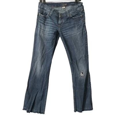 Pantalones de mezclilla Silver Pioneer tiro bajo desgastados dobladillo recto crudo, talla 31/35, usados en excelente estado Foto 1 de 3